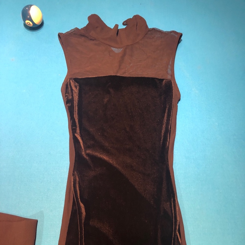 Long mesh side black velvet dress